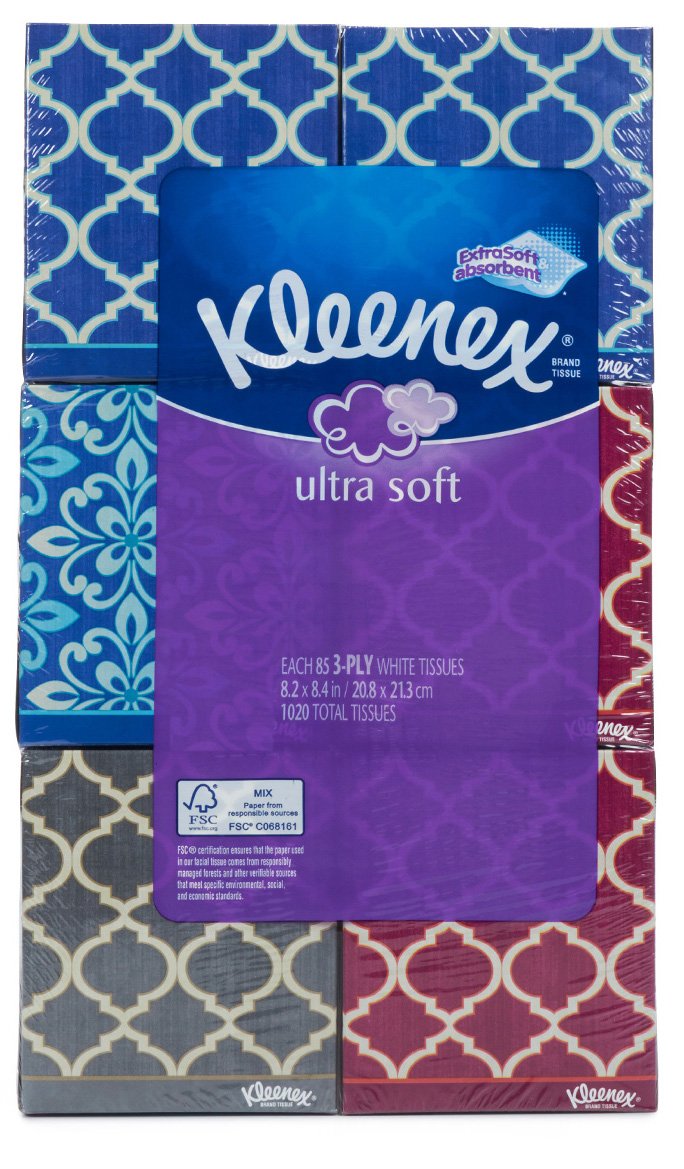 Kleenex Ultra Soft Facial Tissues, 3 Flat Boxes, 120 Tissues per Box, 3-Ply (360 Total), Packaging May Vary