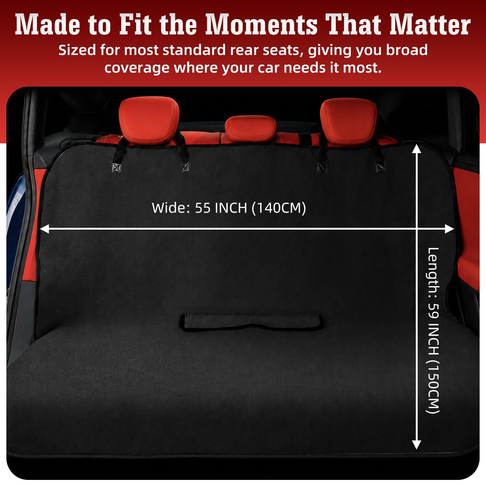 1160g Heavy Duty Towel Car Seat Cover, Sweatproof Absorbent Microfiber Rear Seat Protector for Gym Beach Athletes, Universal Fit Waterproof Back Seat Mat for Sedans SUV Minivans(Black, 1PC)
