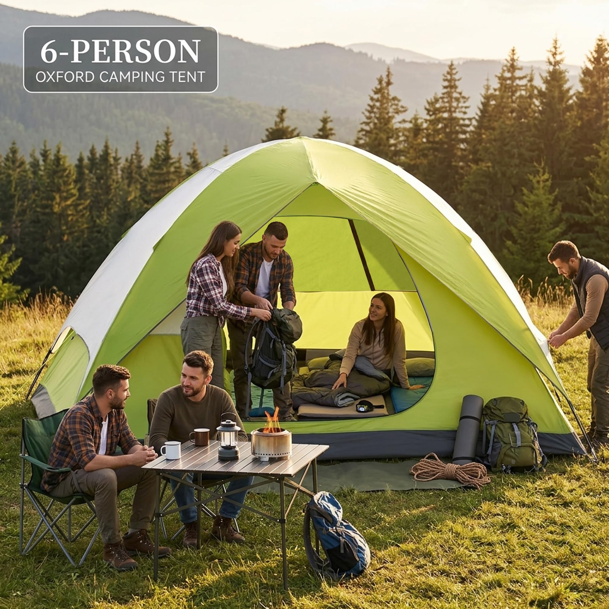 Heavy Duty Camping Tents, Outdoor Tents, 4/6 Person Family Camping Tent,Waterproof Windproof, 210D Oxford Fabric Ground Cloth