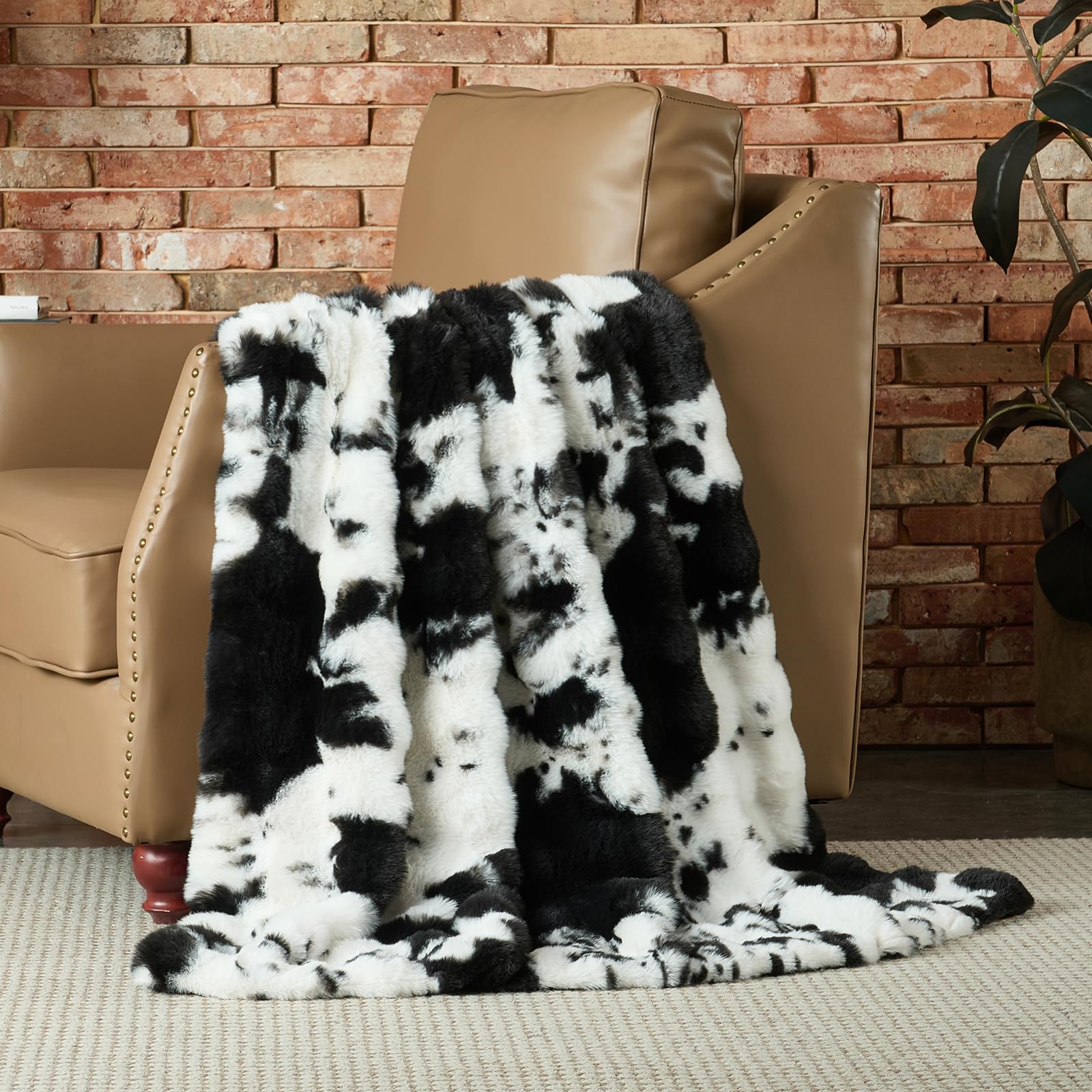 Lotus Karen Faux Fur Throw Blanket Black - Big Bubble Rabbit Fluff Blanket for Couch, Small Fluffy Fuzzy Cozy Blanket, Thick Furry Plush Shaggy Blankets, 50x60 Inches