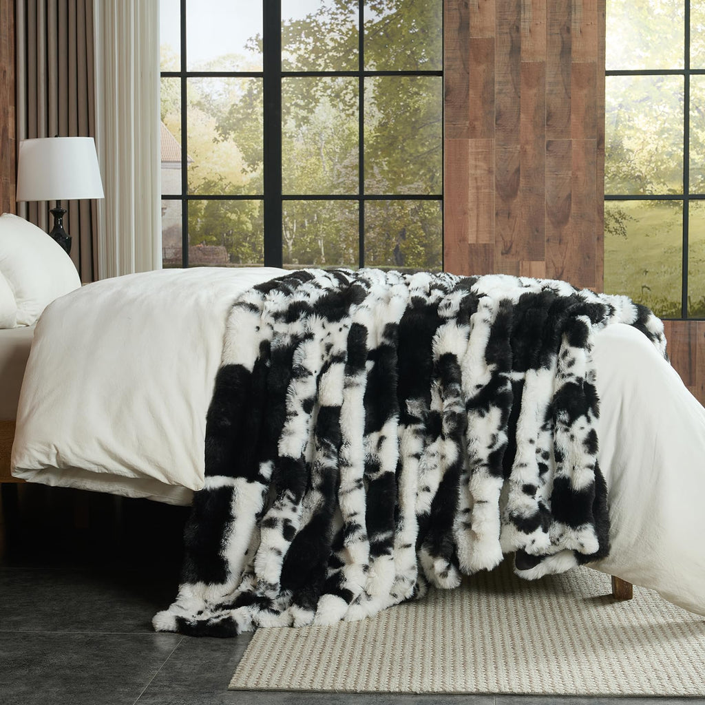 Lotus Karen Faux Fur Throw Blanket Black - Big Bubble Rabbit Fluff Blanket for Couch, Small Fluffy Fuzzy Cozy Blanket, Thick Furry Plush Shaggy Blankets, 50x60 Inches