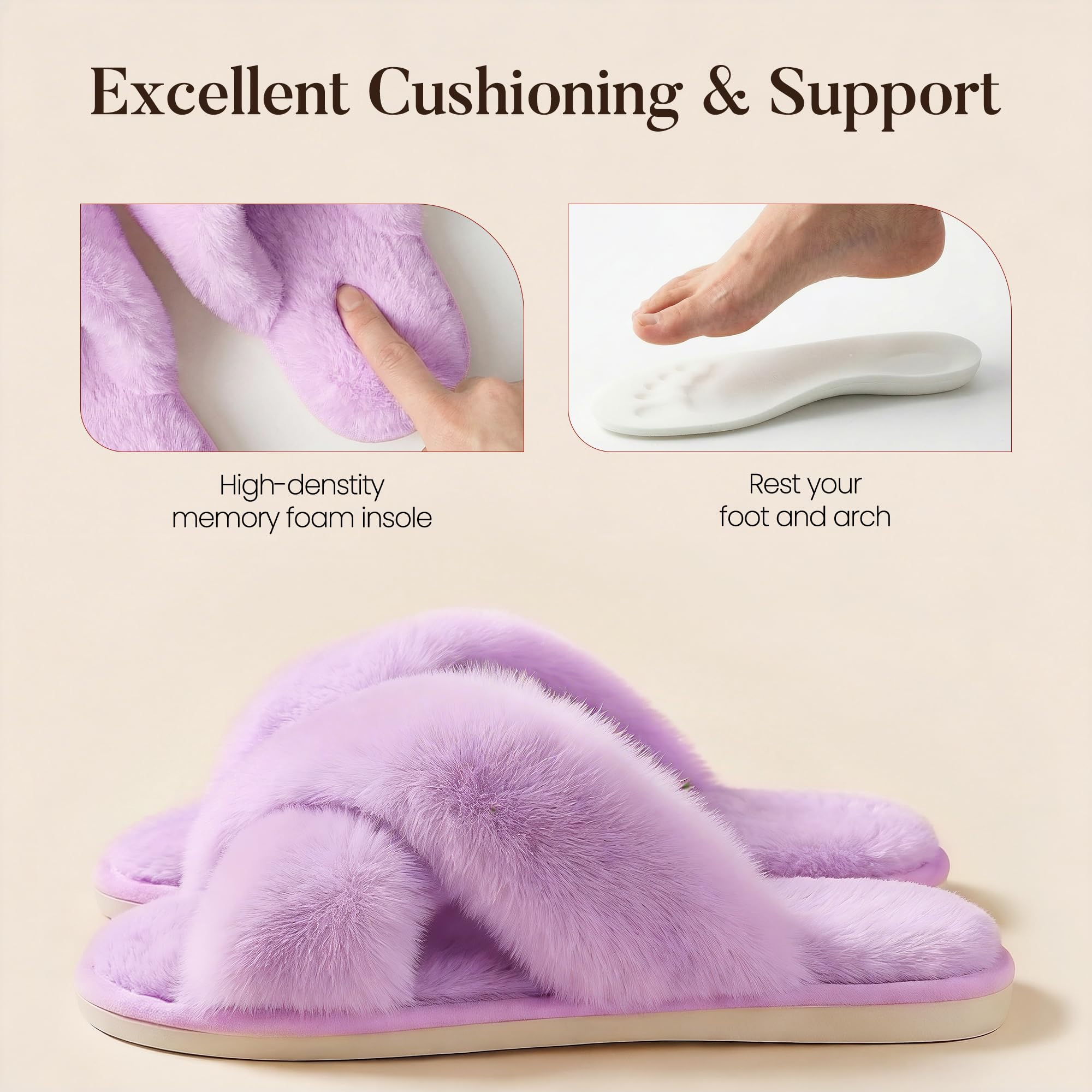 Ankis Women's Fuzzy Slippers Cross Band Memory Foam Open Toe Comfy Soft House Shoes Anti-Slip Indoor Outdoor Gifts for Women