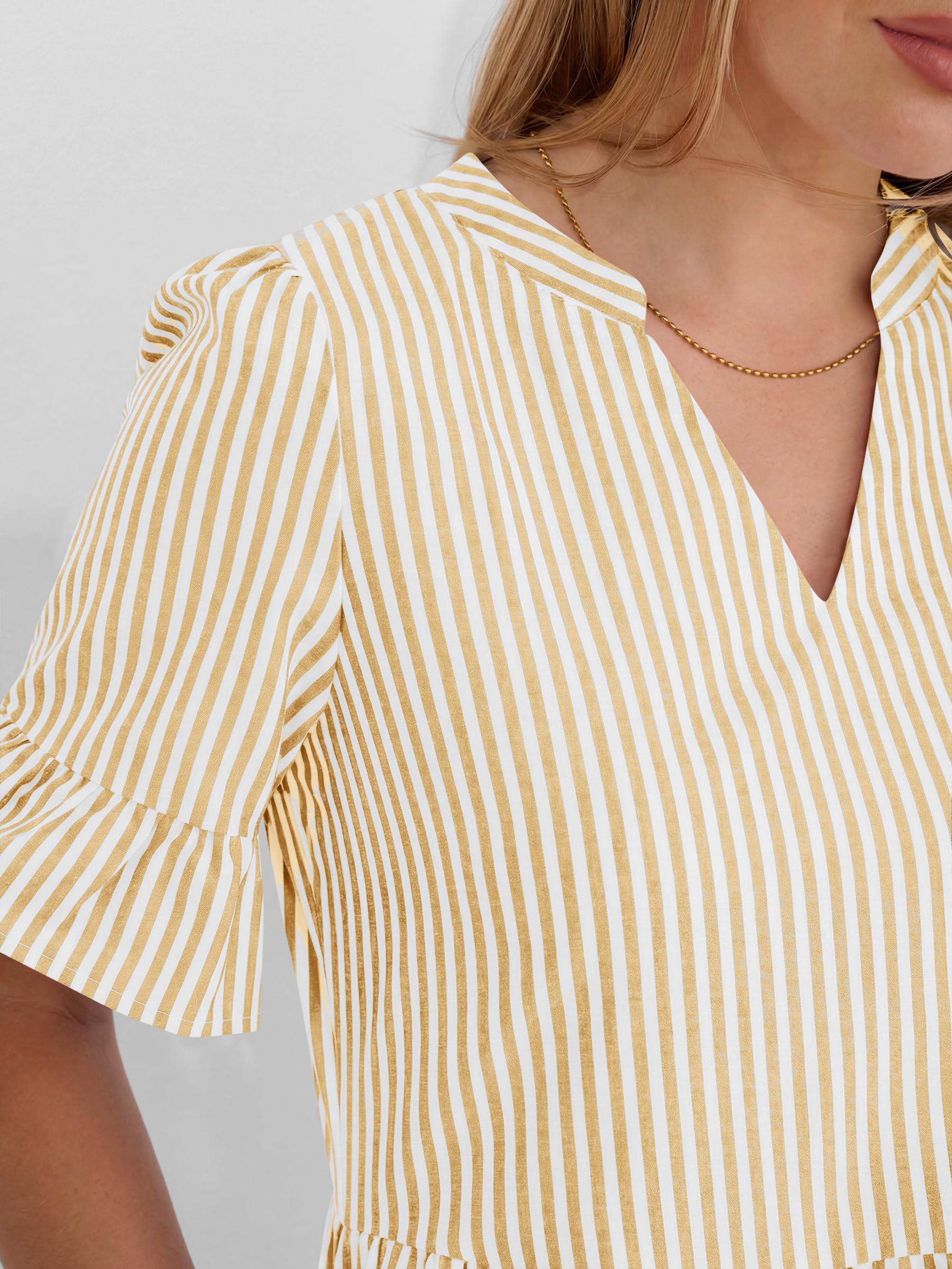 Caracilia Dresses for Women Summer 2026 Striped V Neck Ruffle Sleeve A Line Tiered Flowy Casual Mini Beach Dress with Pockets
