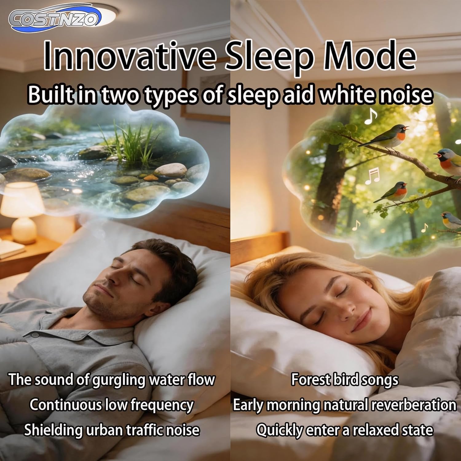 Sleep Earbuds for Side Sleepers - Built in Sleep Mode with 2 Natural Sounds White Noise, Sleep Buds Noise Cancelling Side Sleeper, Sleep Aid Headphones (Skin)