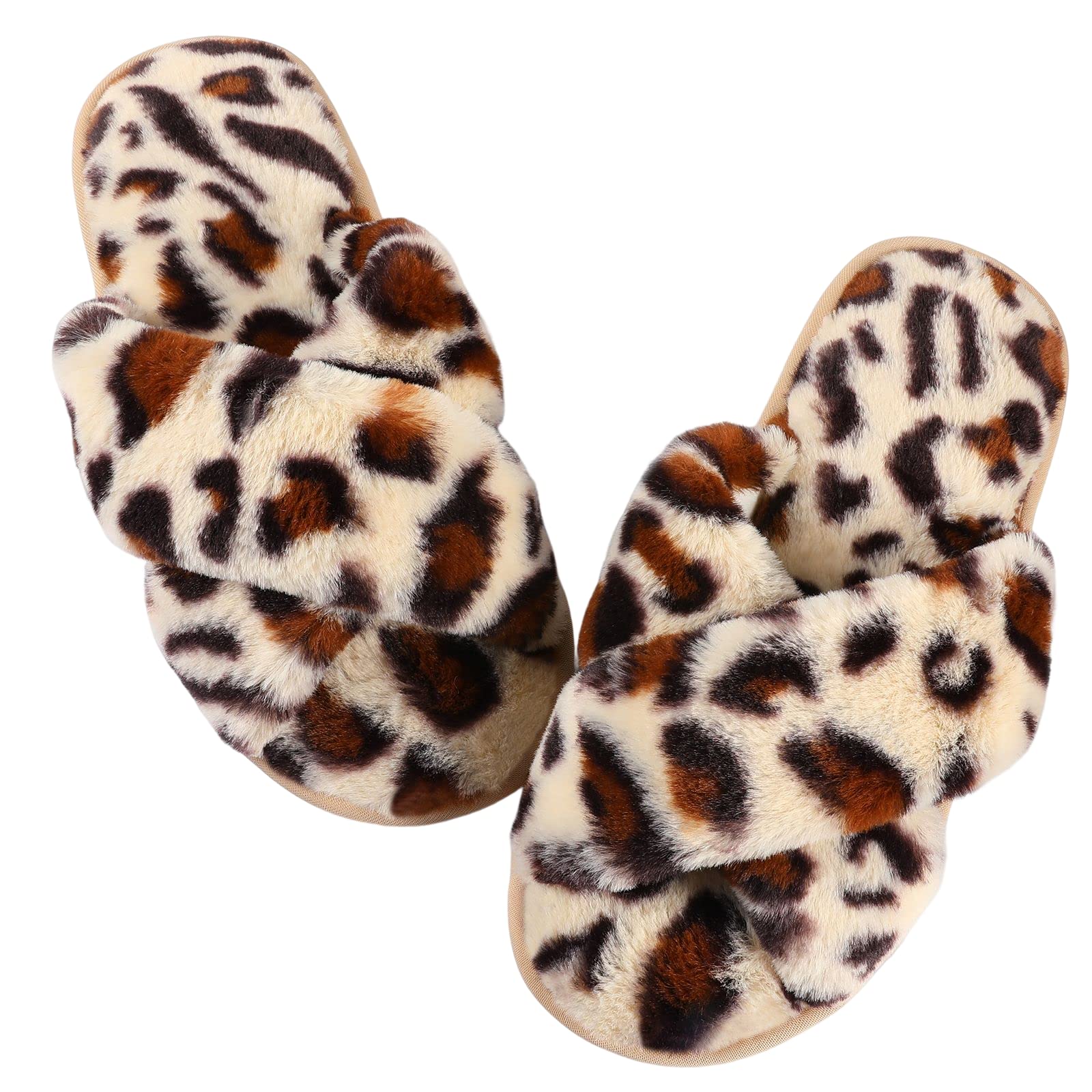 Ankis Women's Fuzzy Slippers Cross Band Memory Foam Open Toe Comfy Soft House Shoes Anti-Slip Indoor Outdoor Gifts for Women