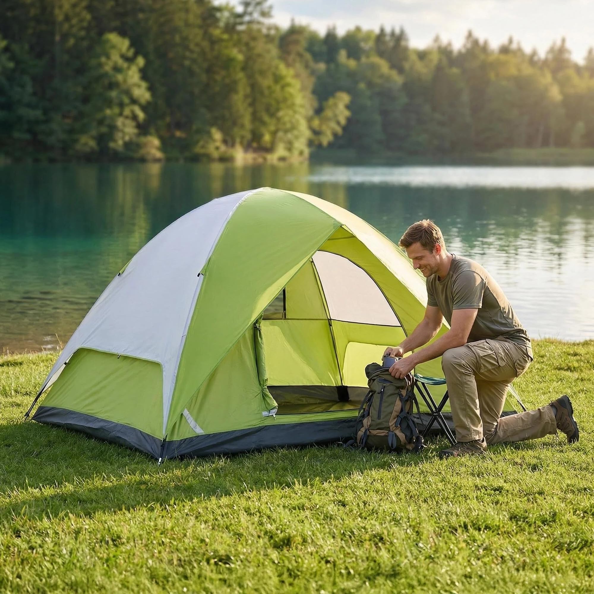Heavy Duty Camping Tents, Outdoor Tents, 4/6 Person Family Camping Tent,Waterproof Windproof, 210D Oxford Fabric Ground Cloth