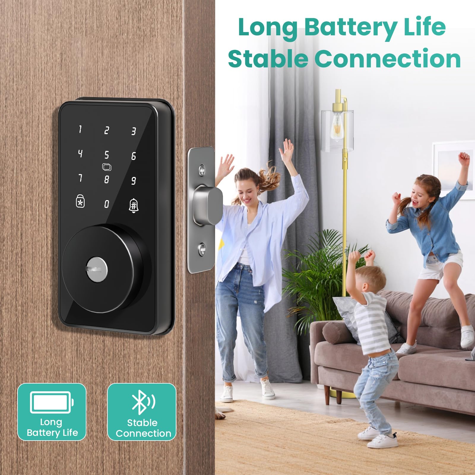 Smart Lock, 4-in-1 Keyless Entry Door Lock for Front Door, 6 Digital Code Door Lock with Keypad, Bluetooth Smart Deadbolt, App Control