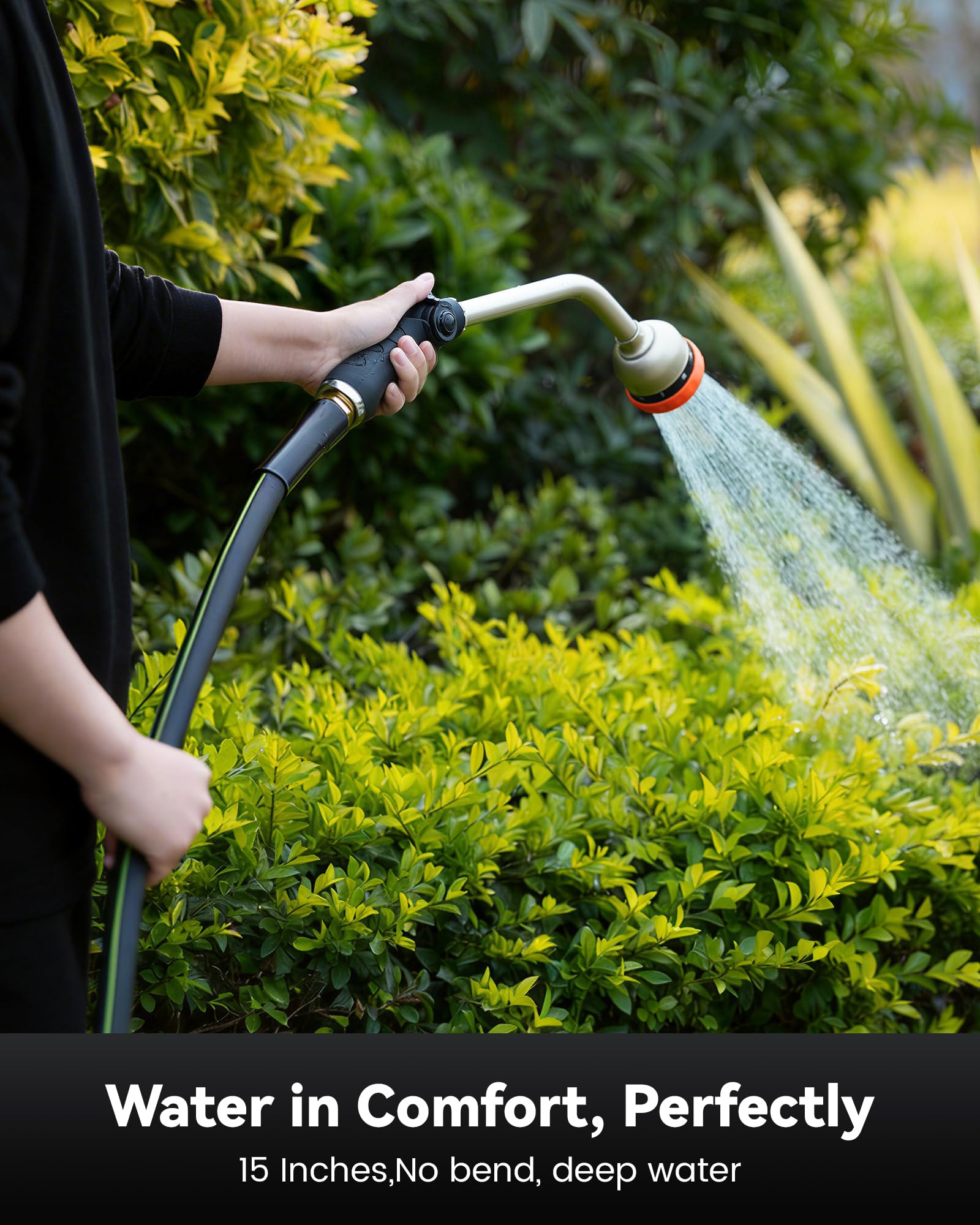 RAINPOINT Watering Wand, 16 Inch Metal Garden Hose Wand with 9 Spray Patterns, Long Hose Sprayer Nozzle For Hanging Baskets, Shrubs,Lawn (Green)