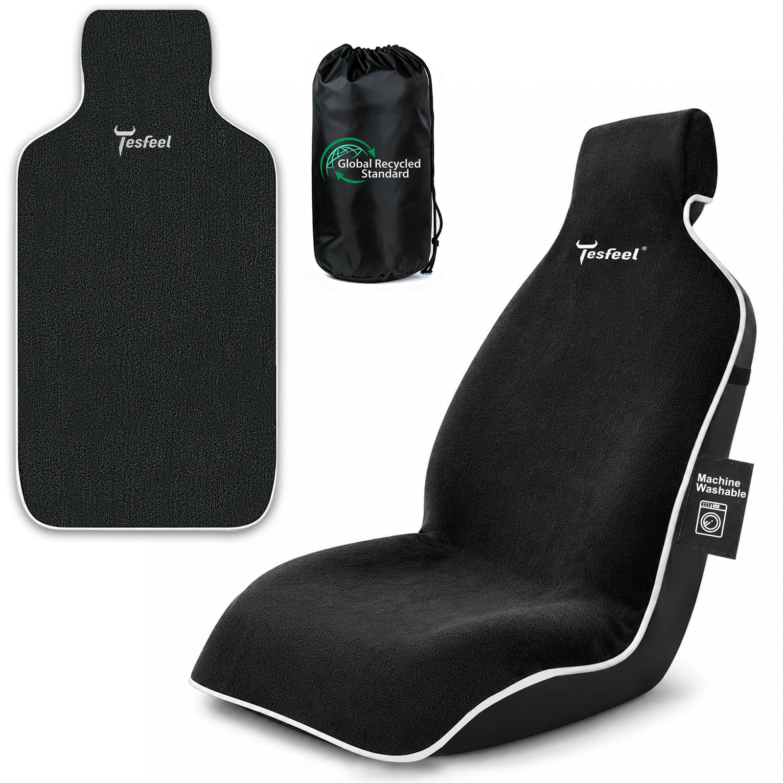 1160g Heavy Duty Towel Car Seat Cover, Sweatproof Absorbent Microfiber Rear Seat Protector for Gym Beach Athletes, Universal Fit Waterproof Back Seat Mat for Sedans SUV Minivans(Black, 1PC)