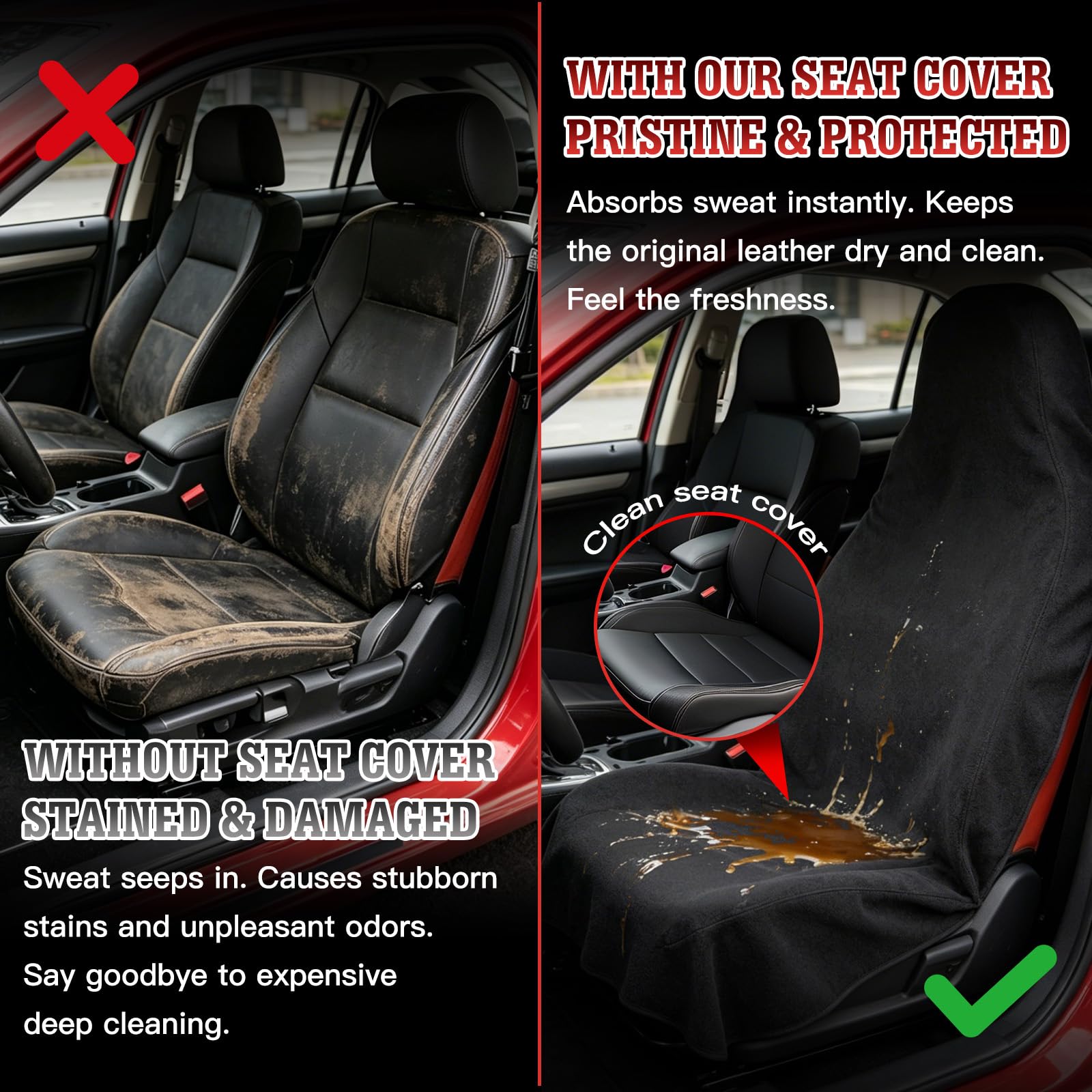 1160g Heavy Duty Towel Car Seat Cover, Sweatproof Absorbent Microfiber Rear Seat Protector for Gym Beach Athletes, Universal Fit Waterproof Back Seat Mat for Sedans SUV Minivans(Black, 1PC)