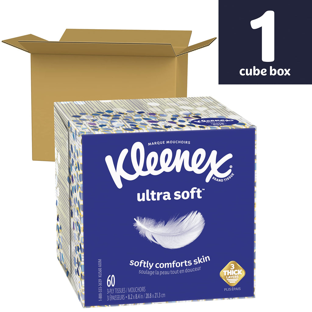 Kleenex Ultra Soft Facial Tissues, 3 Flat Boxes, 120 Tissues per Box, 3-Ply (360 Total), Packaging May Vary