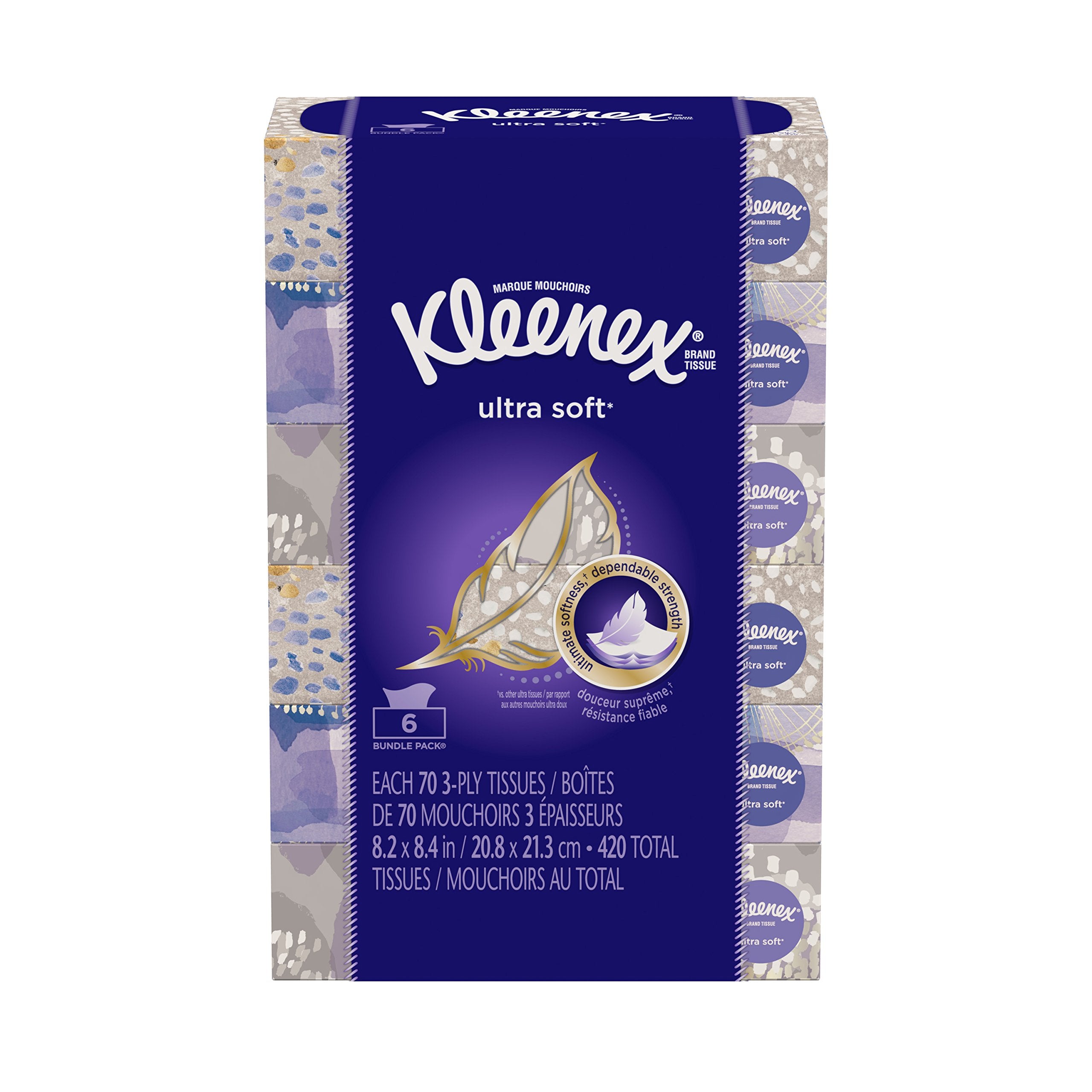 Kleenex Ultra Soft Facial Tissues, 3 Flat Boxes, 120 Tissues per Box, 3-Ply (360 Total), Packaging May Vary