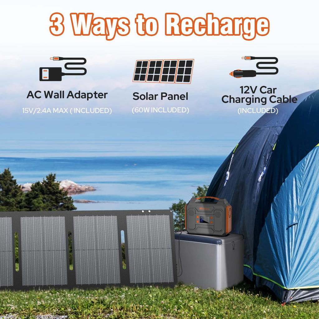 Portable Power Station 300W Solar Generator 280Wh(without Solar Panel), 110V Portable Power Bank with AC Outlet Pure Sine Wave, DC, USB QC3.0, External Battery Power Pack for Camping RV Outdoor Use