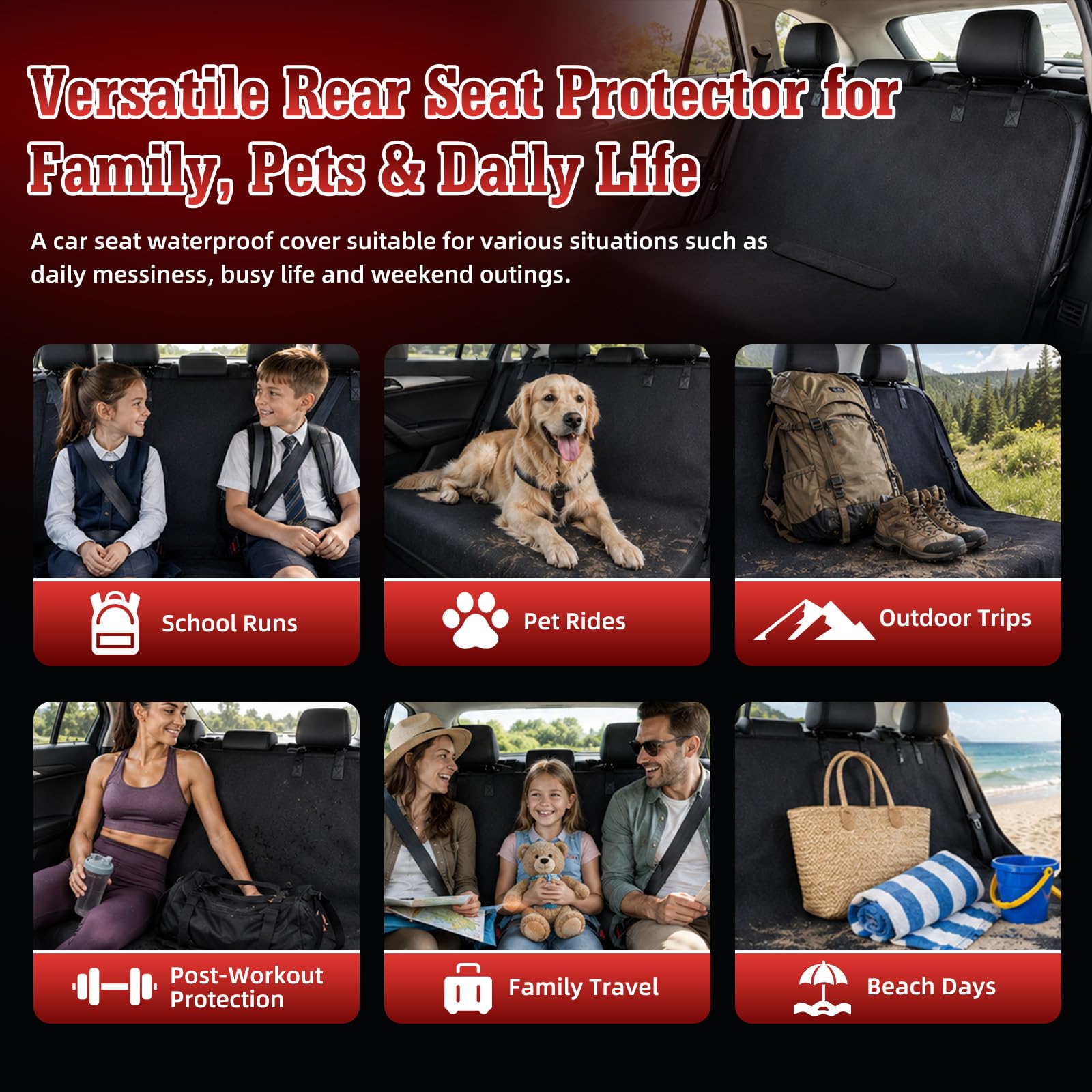 1160g Heavy Duty Towel Car Seat Cover, Sweatproof Absorbent Microfiber Rear Seat Protector for Gym Beach Athletes, Universal Fit Waterproof Back Seat Mat for Sedans SUV Minivans(Black, 1PC)