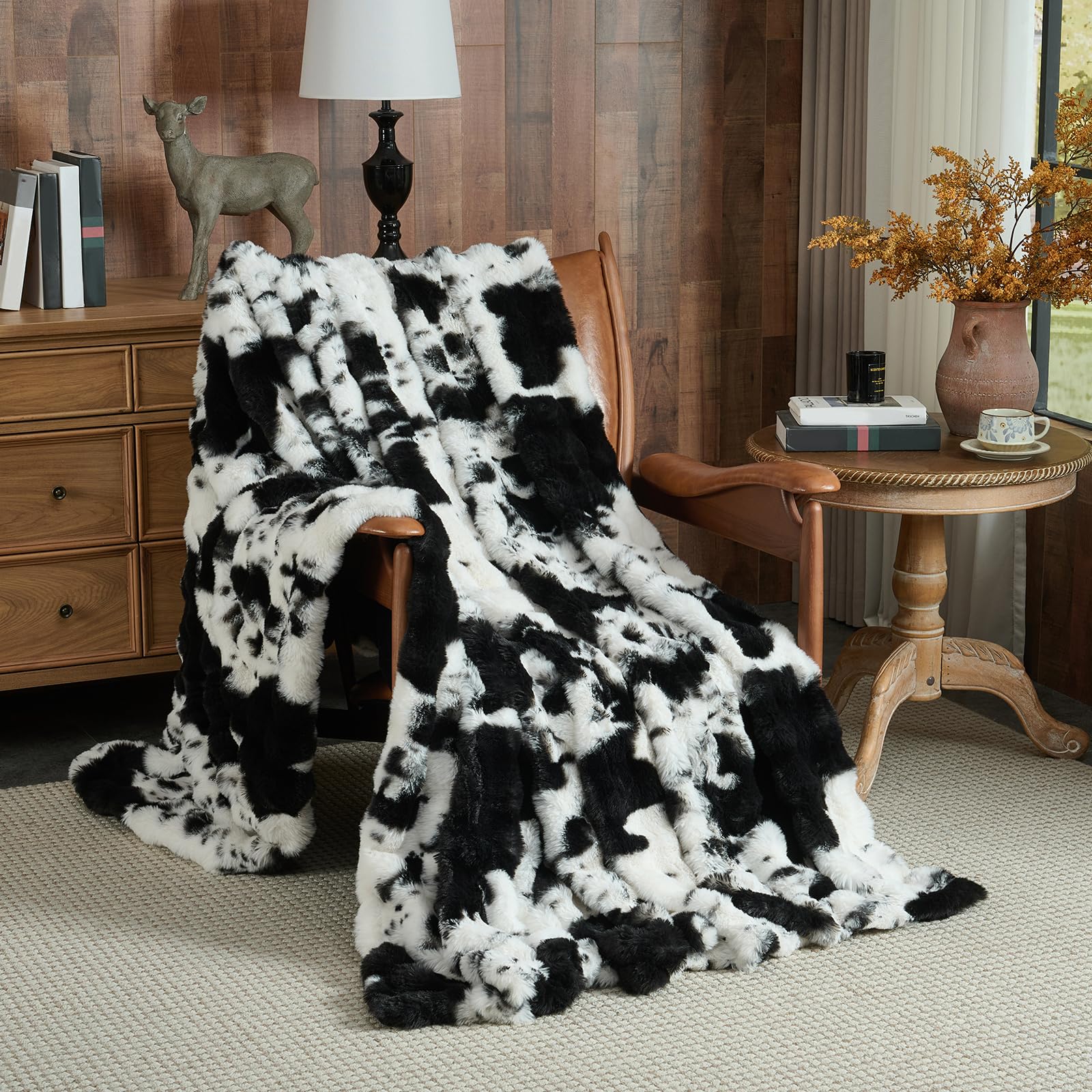 Lotus Karen Faux Fur Throw Blanket Black - Big Bubble Rabbit Fluff Blanket for Couch, Small Fluffy Fuzzy Cozy Blanket, Thick Furry Plush Shaggy Blankets, 50x60 Inches
