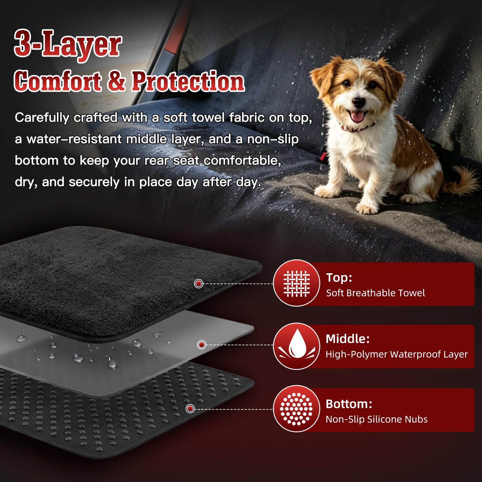 1160g Heavy Duty Towel Car Seat Cover, Sweatproof Absorbent Microfiber Rear Seat Protector for Gym Beach Athletes, Universal Fit Waterproof Back Seat Mat for Sedans SUV Minivans(Black, 1PC)