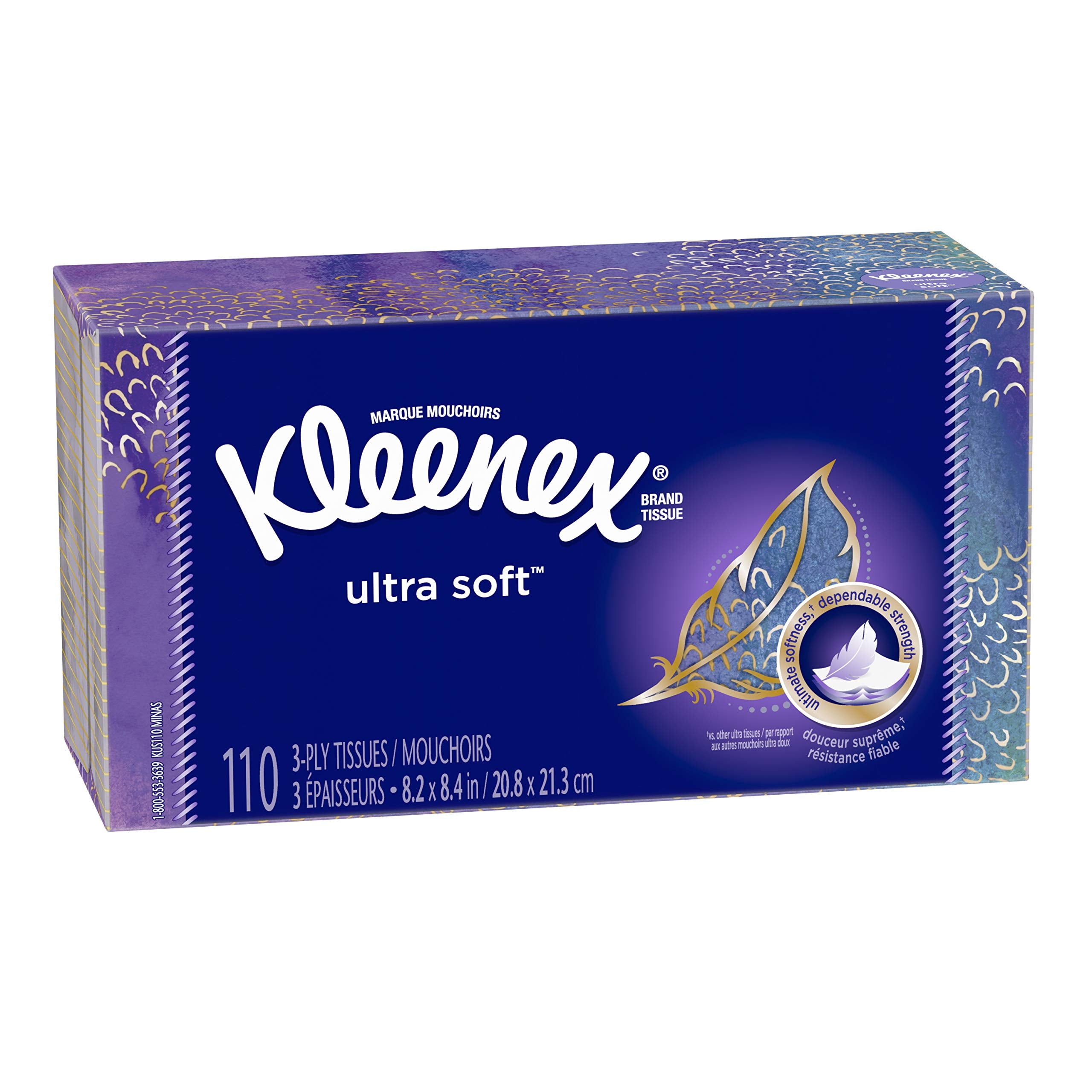 Kleenex Ultra Soft Facial Tissues, 3 Flat Boxes, 120 Tissues per Box, 3-Ply (360 Total), Packaging May Vary