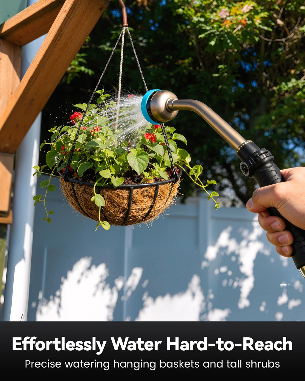 RAINPOINT Watering Wand, 16 Inch Metal Garden Hose Wand with 9 Spray Patterns, Long Hose Sprayer Nozzle For Hanging Baskets, Shrubs,Lawn (Green)