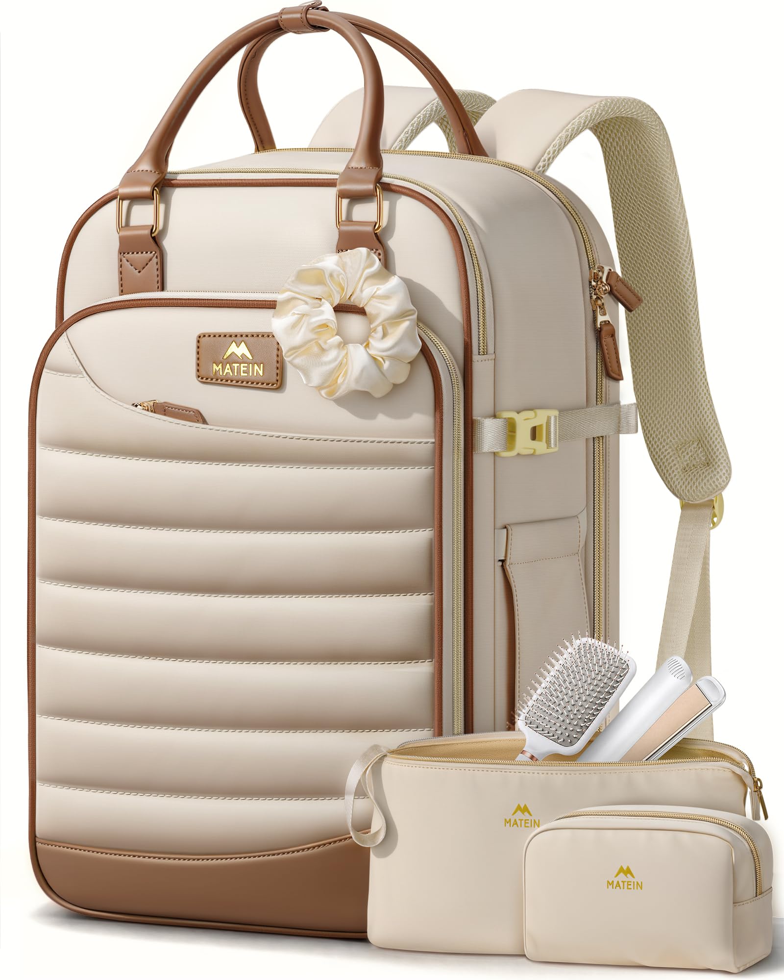 MATEIN HER Personal Item Travel Backpack for Women with Hair Essentials Bag, 18x14x8 inches Underseat Luggage Backpack, TSA Approved Carry on Bags for Frontier Airline fits 17" Laptop & 40 oz Tumbler