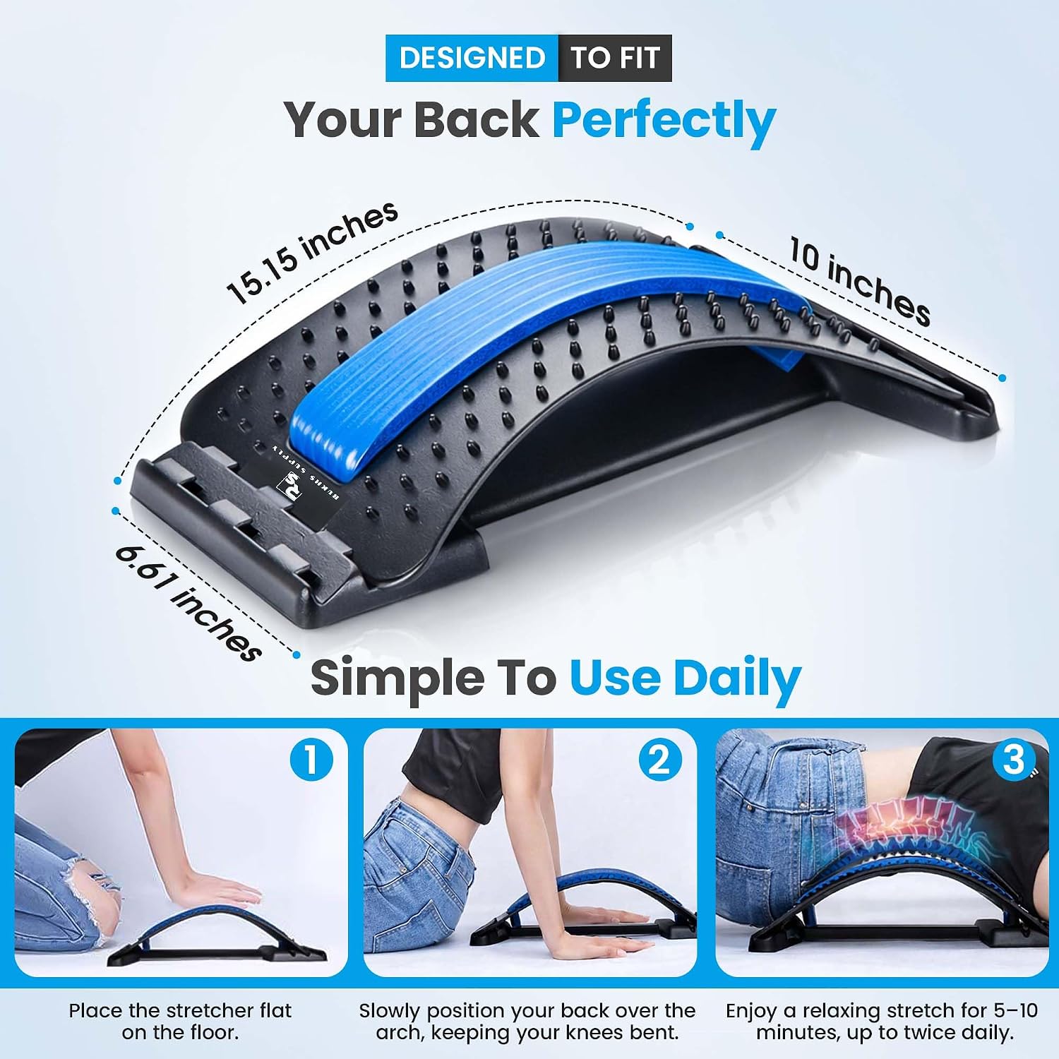 Spine Decompression Back Stretcher with Massage Ball - 3 Level Adjustable Back Cracker Board for Lower Back Comfort - Posture Support and Scoliosis Aid for Home, Office & Gym