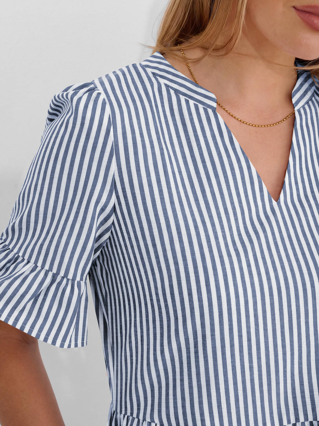 Caracilia Dresses for Women Summer 2026 Striped V Neck Ruffle Sleeve A Line Tiered Flowy Casual Mini Beach Dress with Pockets
