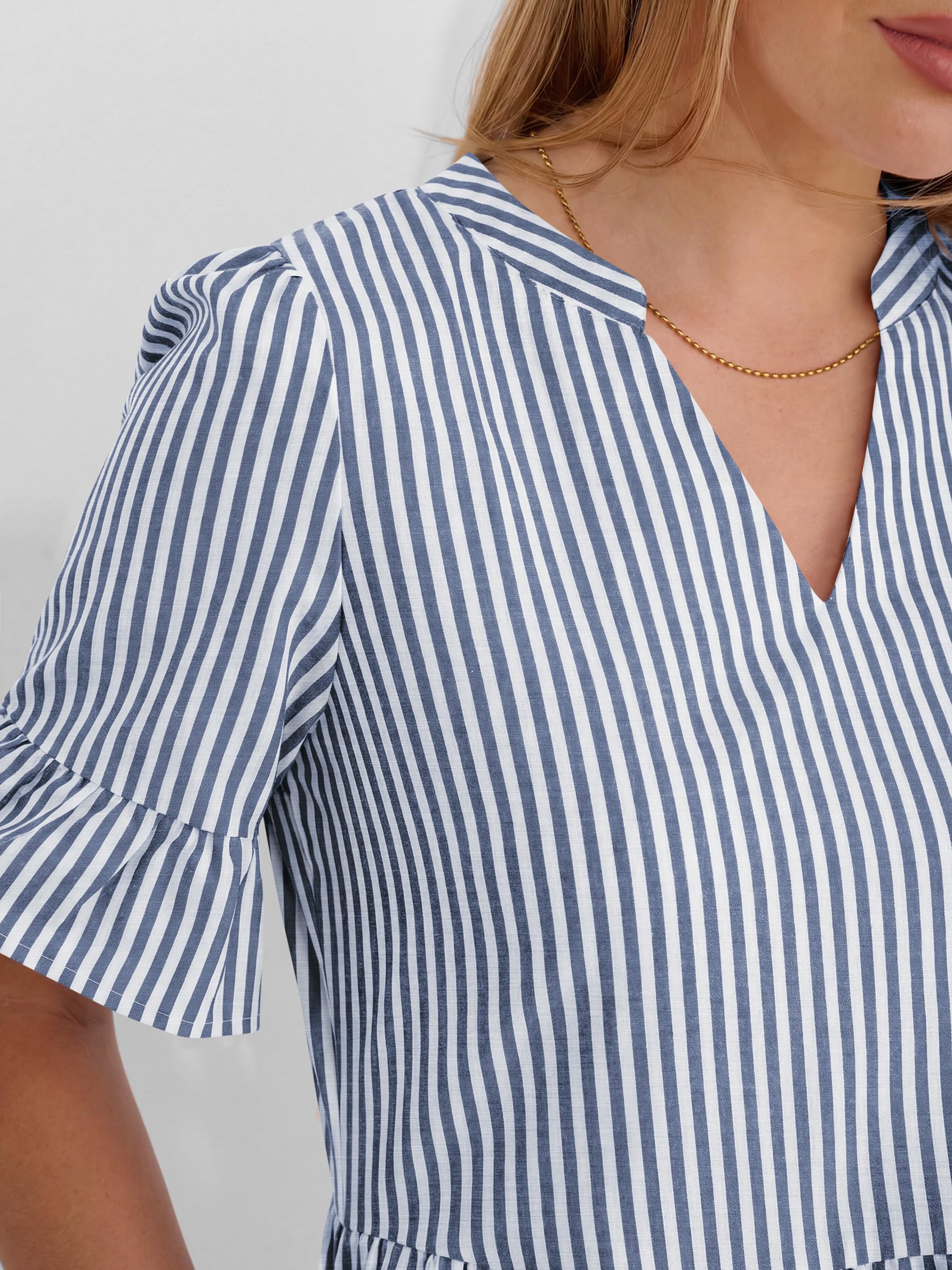 Caracilia Dresses for Women Summer 2026 Striped V Neck Ruffle Sleeve A Line Tiered Flowy Casual Mini Beach Dress with Pockets