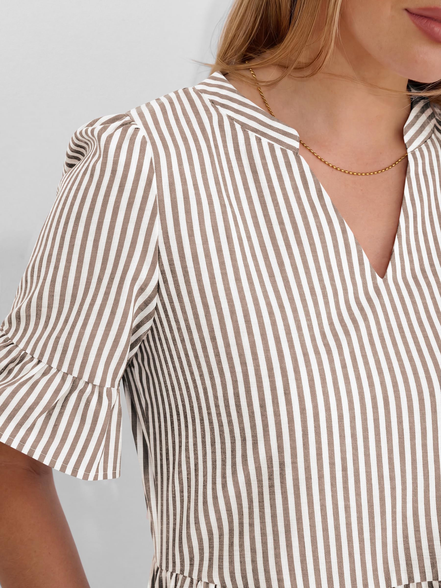 Caracilia Dresses for Women Summer 2026 Striped V Neck Ruffle Sleeve A Line Tiered Flowy Casual Mini Beach Dress with Pockets