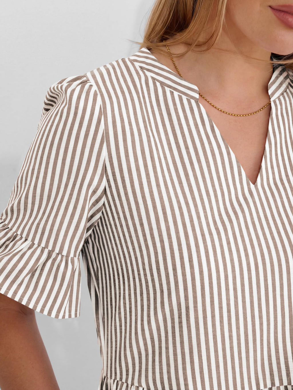 Caracilia Dresses for Women Summer 2026 Striped V Neck Ruffle Sleeve A Line Tiered Flowy Casual Mini Beach Dress with Pockets