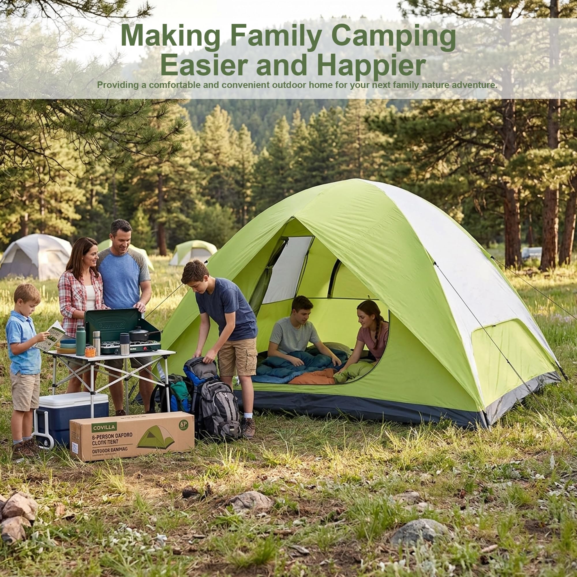 Heavy Duty Camping Tents, Outdoor Tents, 4/6 Person Family Camping Tent,Waterproof Windproof, 210D Oxford Fabric Ground Cloth