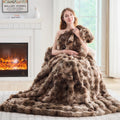 Lotus Karen Faux Fur Throw Blanket Black - Big Bubble Rabbit Fluff Blanket for Couch, Small Fluffy Fuzzy Cozy Blanket, Thick Furry Plush Shaggy Blankets, 50x60 Inches