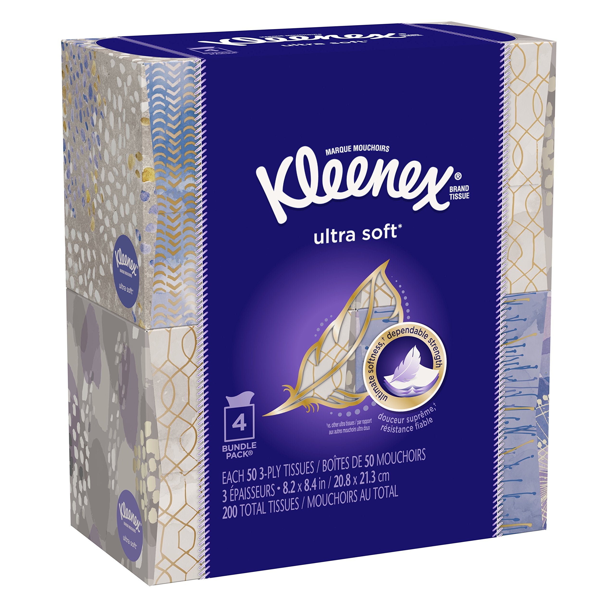 Kleenex Ultra Soft Facial Tissues, 3 Flat Boxes, 120 Tissues per Box, 3-Ply (360 Total), Packaging May Vary