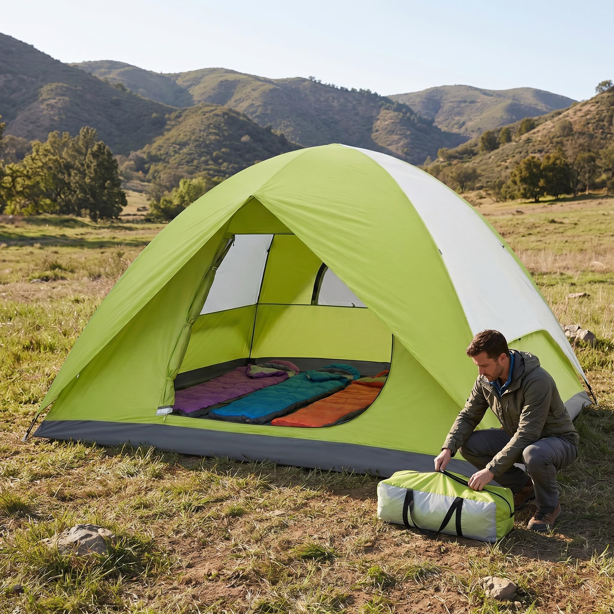 Heavy Duty Camping Tents, Outdoor Tents, 4/6 Person Family Camping Tent,Waterproof Windproof, 210D Oxford Fabric Ground Cloth
