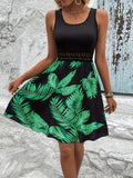 Cross-Border Amazon Temu Women's Fashion Trendy Tropical Print Lace Trim Tank Dress Versatile