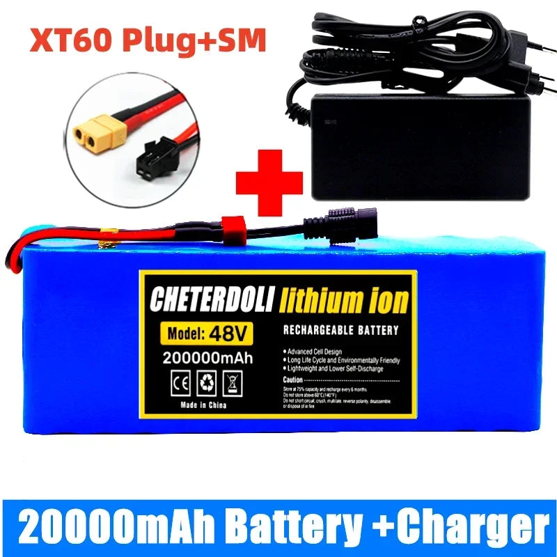 E-Bike Battery 48V 20Ah 18650 Lithium Ion Battery Pack 13S3P E-Bike Conversion Kit Bafang 1000W and 54.6V 2A Charger + XT60 Plug
