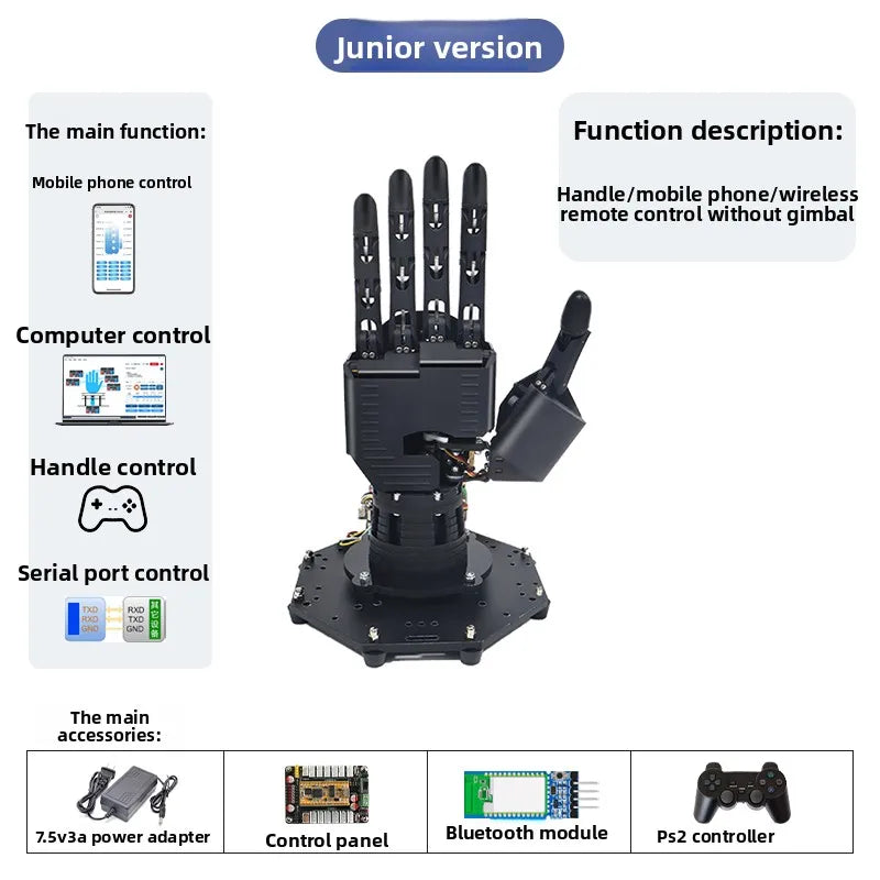 Bionic mechanical palm, five-finger mechanical gripper, programmed robot