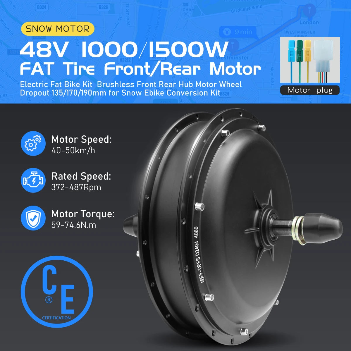 Ebike Fat Motor 48V 1000W 1500W Brushless Non-gear Front/Rear Hub Motor For Electric Bicycle Snow E-bike Fork Size 170mm 190mm