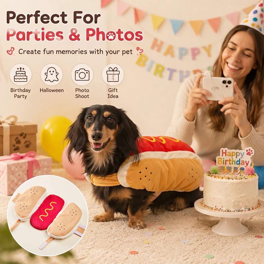Funny Pet Hot Dog Costume Dog Clothes Cat Apparel Cute Halloween Outfit for Birthday Party Christmas Photo Shoot Pet Supplies