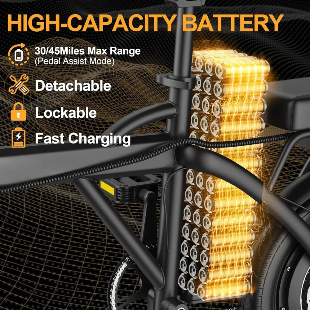 Bike for Adults, 500W Motor, 20 MPH Max Speed Folding Ebike, 14" Electric Bicycles, Max 20/30 Miles Range，Customized