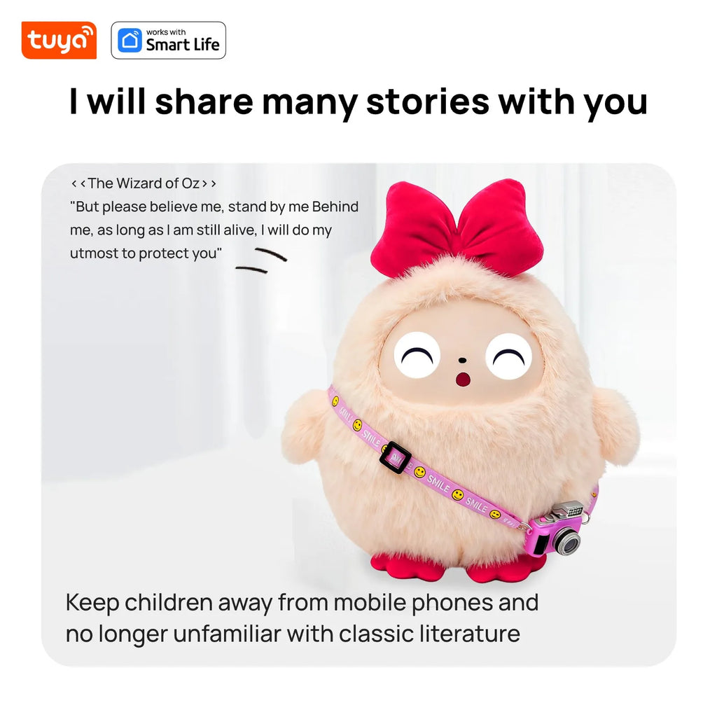 Cute Kiki-AI Plush Toy W/Smart Voice&LED Eyes,Interactive Companion ReadyRechargeable E-Pet open up fun life W/Tuya App-Pink
