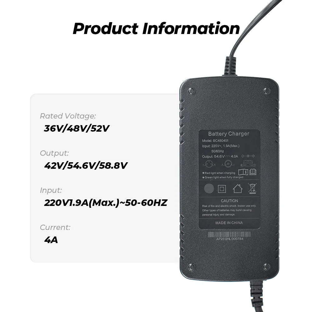 Ebike Lithium Battery Charger 3 Pins Plug 36V 42V 48V 54.6V 52V 58.8V Battery Pack Charger for Electric Bike Battery EURO