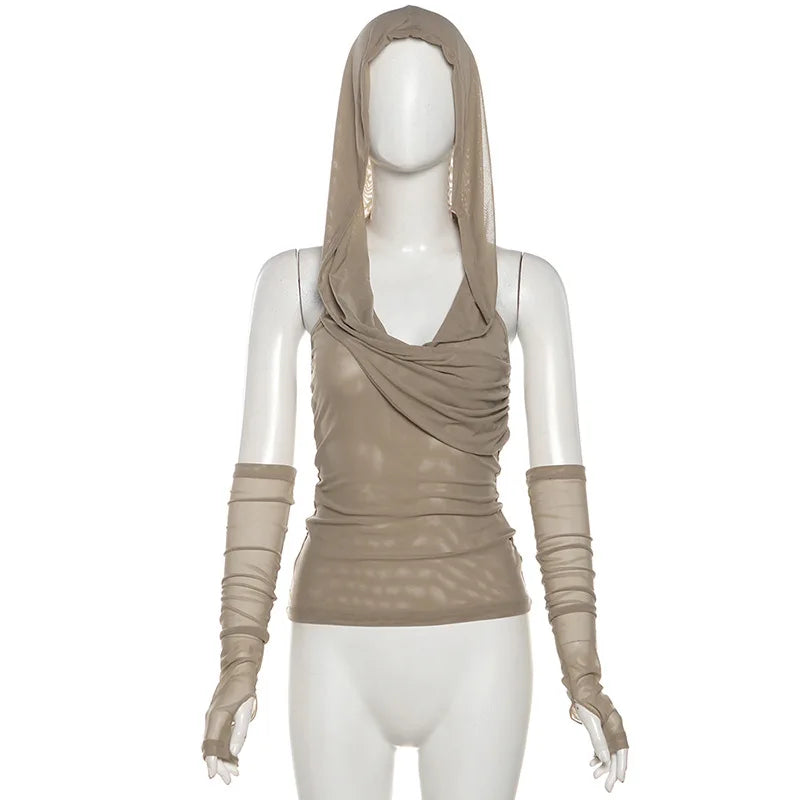 SylCue Casual With A Hat Solid Frenulum Backless Ruched Versatile Atmosphere Style Fashion Skinny Advanced Sense 2024 Hot Vest