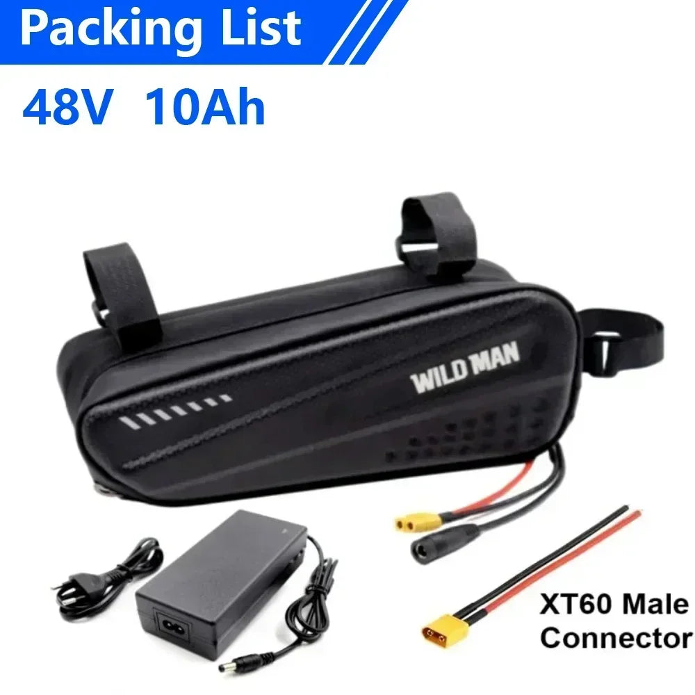 36V/48V Triangle Ebike Battery Pack 12Ah 14Ah Li-ion Electric Bicycle Battery with Waterproof Bag Charger & Safety BMS