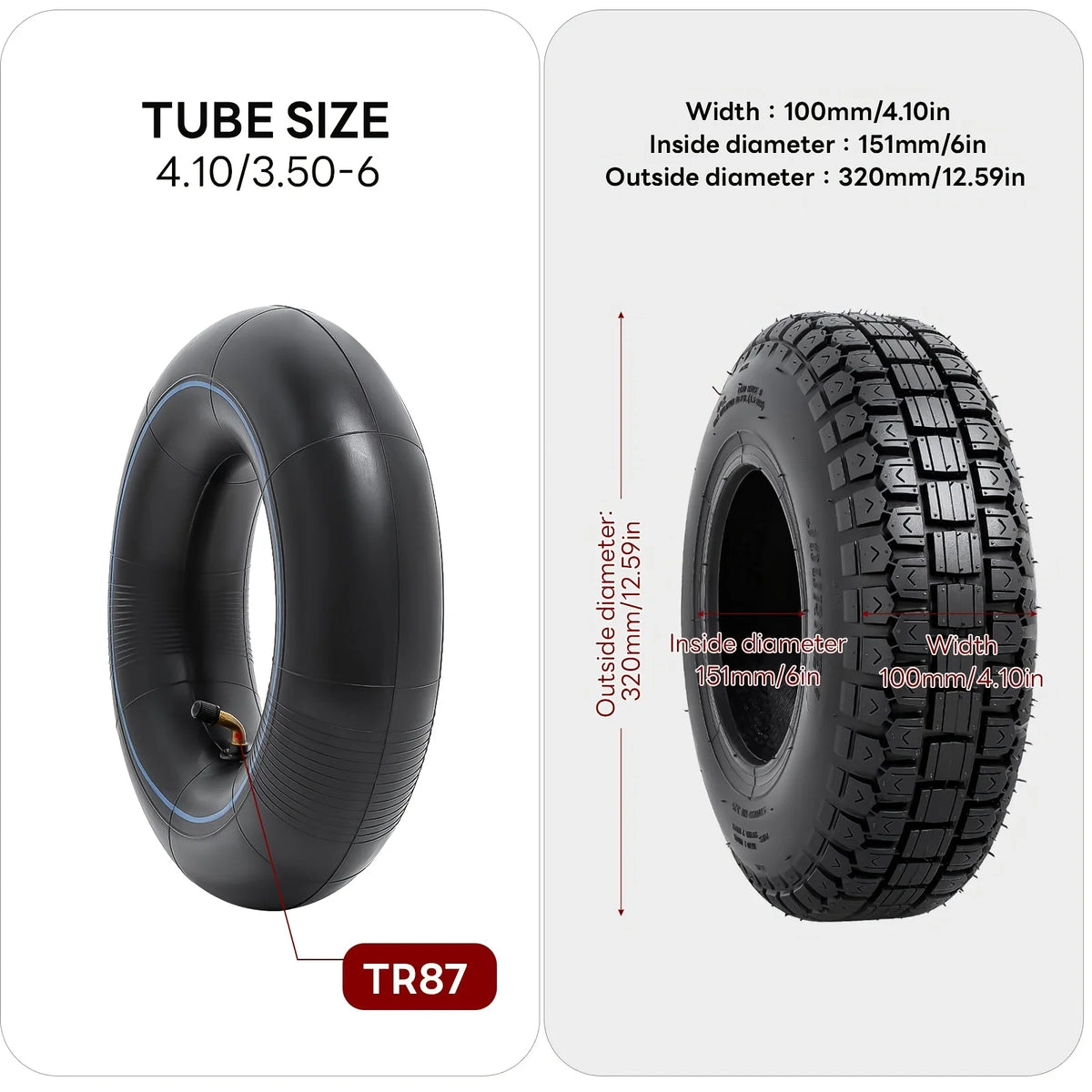 4.10/3.50-6 4.10-6 410-6 Tire and Inner Tube for Warehouse Cars Scooter Wheel Hand Truck Lawn Mower Dollies Wheelbarrow Parts