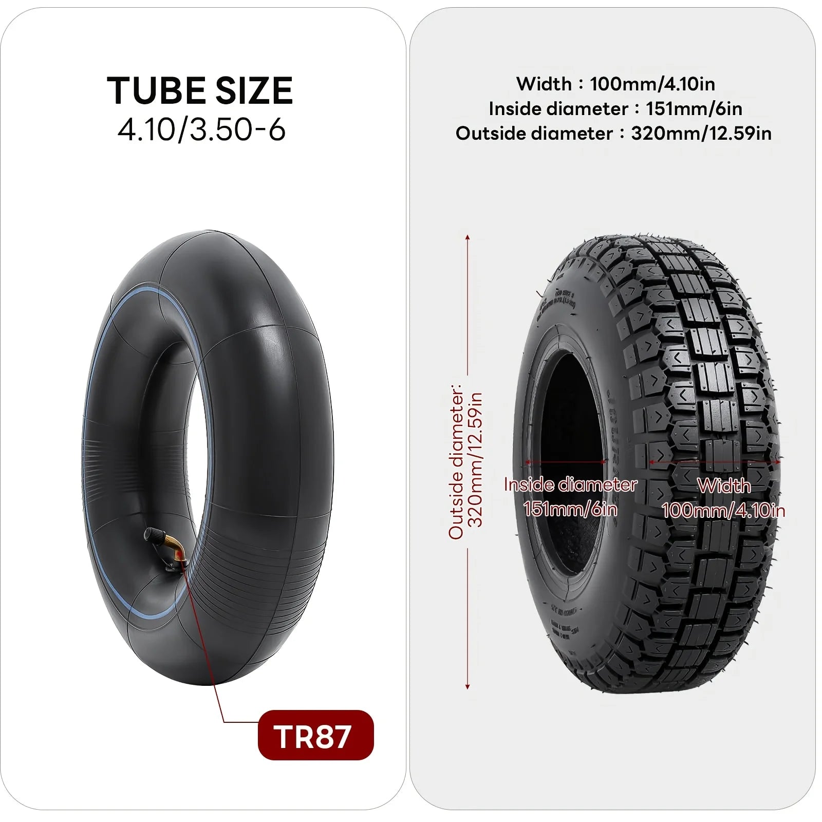 4.10/3.50-6 4.10-6 410-6 Tire and Inner Tube for Warehouse Cars Scooter Wheel Hand Truck Lawn Mower Dollies Wheelbarrow Parts