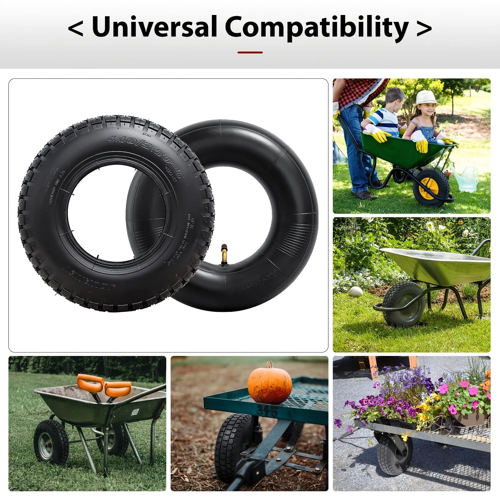 4.10/3.50-6 4.10-6 410-6 Tire and Inner Tube for Warehouse Cars Scooter Wheel Hand Truck Lawn Mower Dollies Wheelbarrow Parts