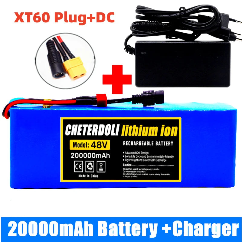 E-Bike Battery 48V 20Ah 18650 Lithium Ion Battery Pack 13S3P E-Bike Conversion Kit Bafang 1000W and 54.6V 2A Charger + XT60 Plug
