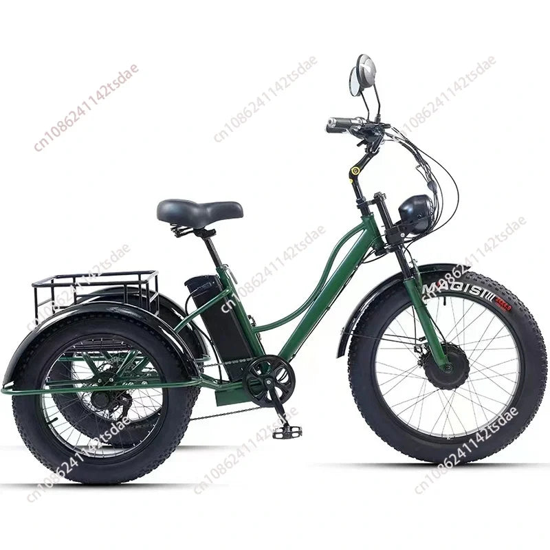 750w 3 Wheels Mountain Electric Bike With Two Seat For Elderly 48V Removable Battery Electric Tricycle Adults Off Road For Man