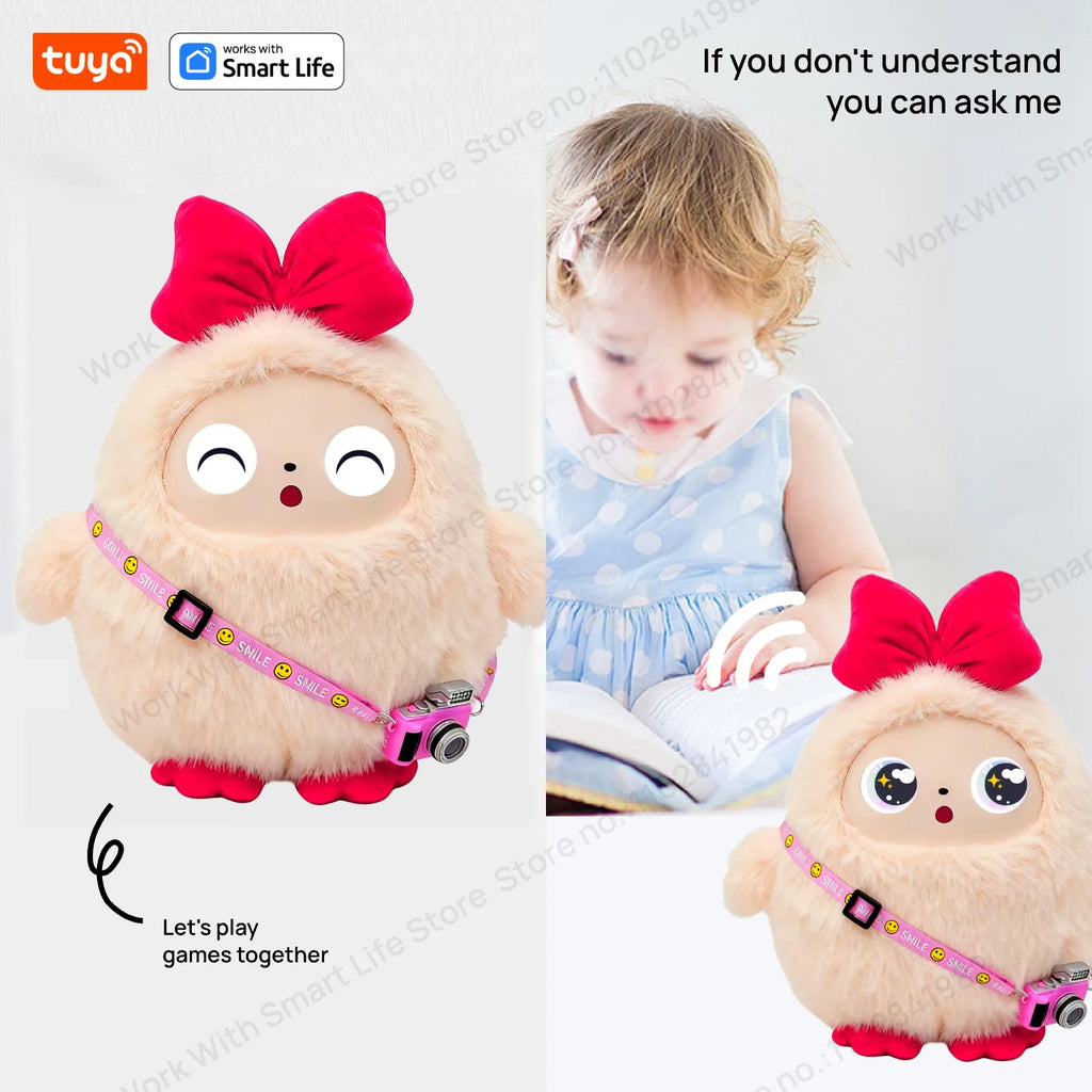 Cute Kiki-AI Plush Toy W/Smart Voice&LED Eyes,Interactive Companion ReadyRechargeable E-Pet open up fun life W/Tuya App-Pink