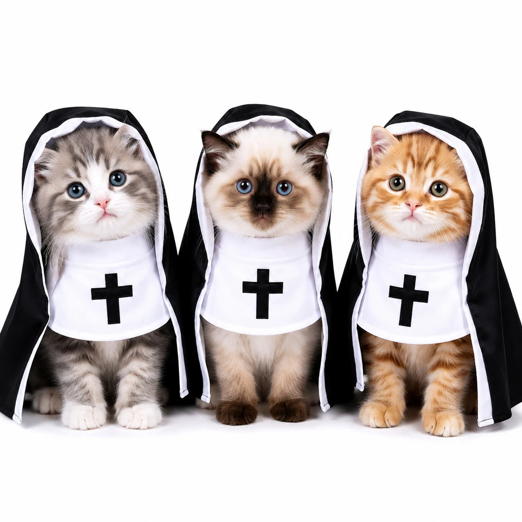 Pet Costume Halloween Clothes for Dog Cat Funny Nun Cosplay Cape Black White Costume Puppy Kitten Party Dress