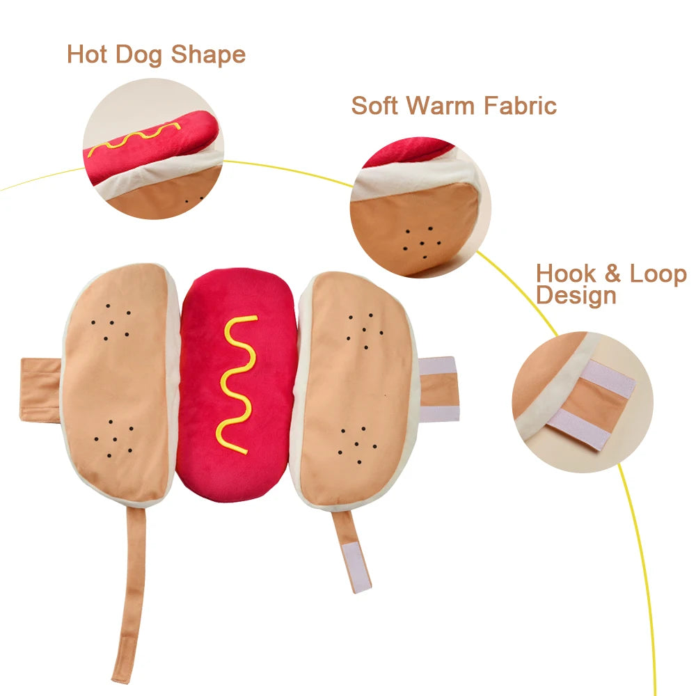 Funny Pet Hot Dog Costume Dog Clothes Cat Apparel Cute Halloween Outfit for Birthday Party Christmas Photo Shoot Pet Supplies